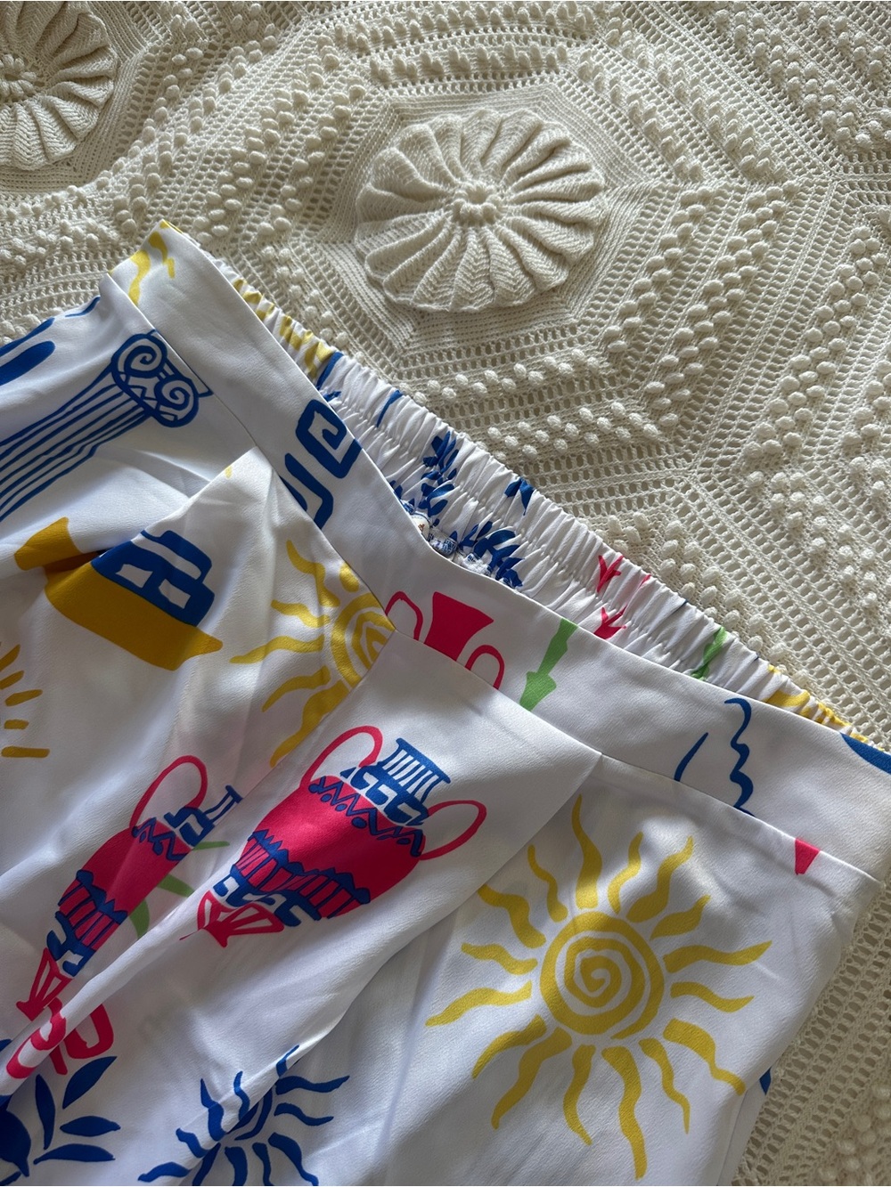 Wide Leg Printed Cotton Pants - White Multi - Picture 3 of 4